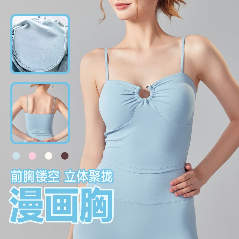 Women's Slim Fit Yoga Bra with Metal Buckle – Hollow Sling Top with Chest Pads - Image 2
